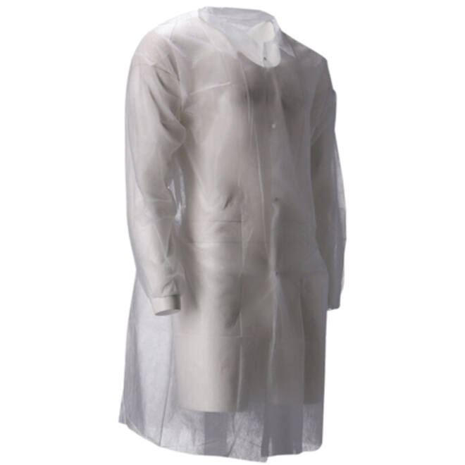 Bezoekersjas CMT M non-woven drukknopen 104cm lang PP wit