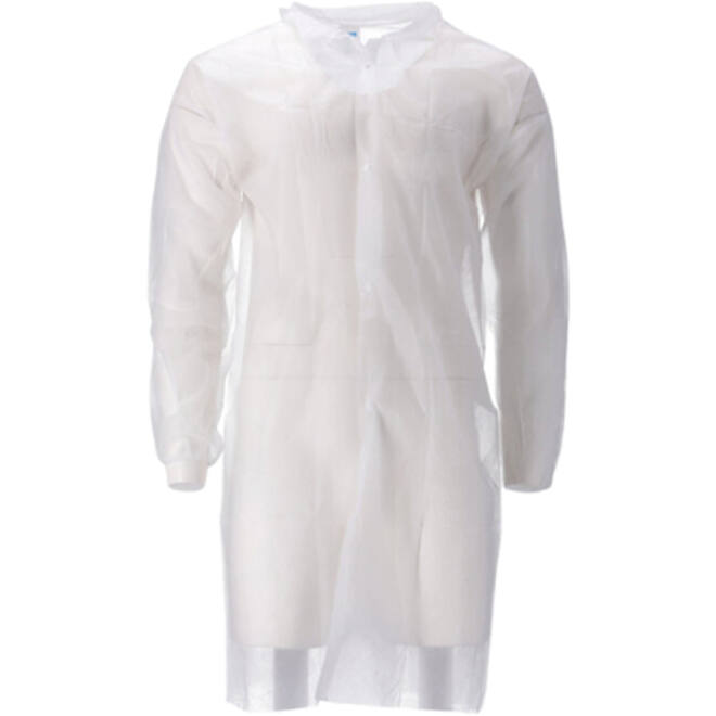 Bezoekersjas CMT L non-woven drukknopen 104cm lang PP wit