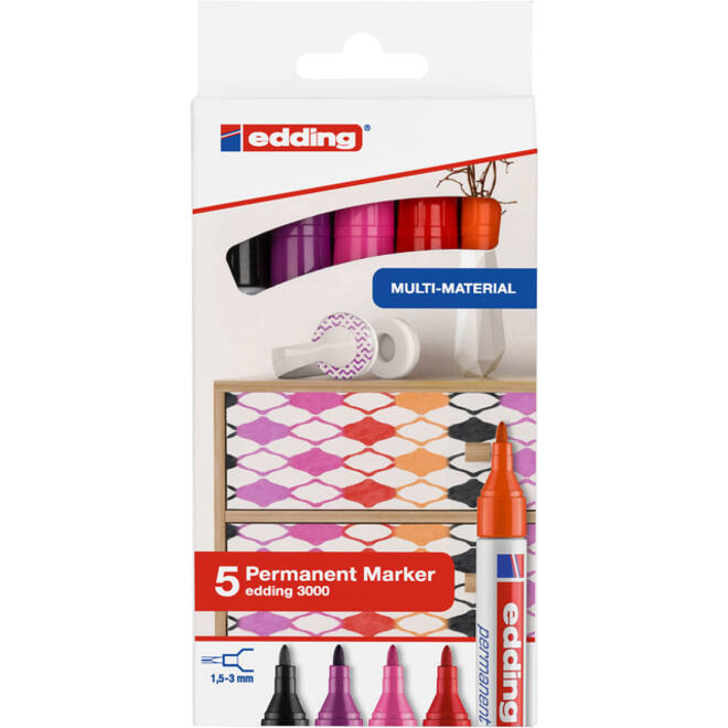 Viltstift edding 3000 rond 1.5-3mm set à 5 warme kleuren