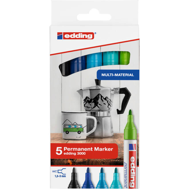 Viltstift edding 3000 rond 1.5-3mm set à 5 koele kleuren