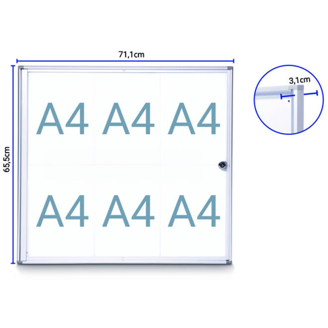 Binnenvitrine wand MAULextraslim whiteboard 6xA4 met slot
