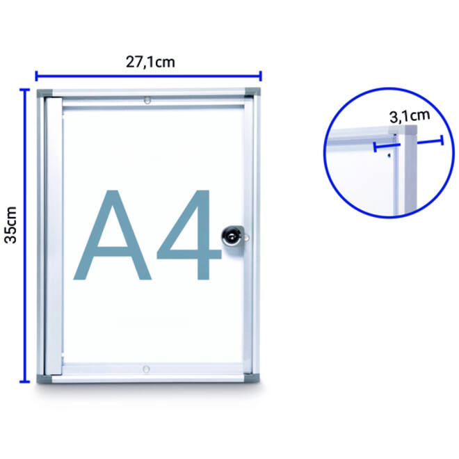 Binnenvitrine wand MAULextraslim whiteboard 1xA4 met slot
