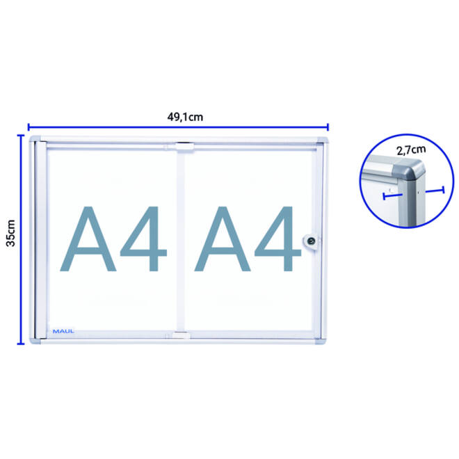 Binnenvitrine wand MAULextraslim whiteboard 2xA4 met slot