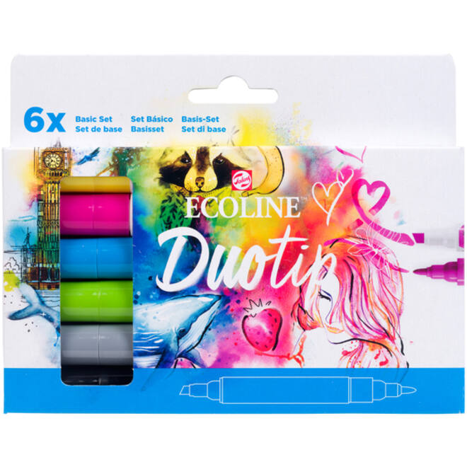 Duotip marker Ecoline basis set 6 kleuren