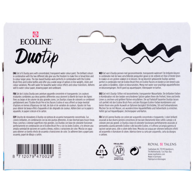 Duotip marker Ecoline basis set 6 kleuren
