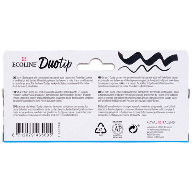 Duotip marker Ecoline primair set 3 kleuren