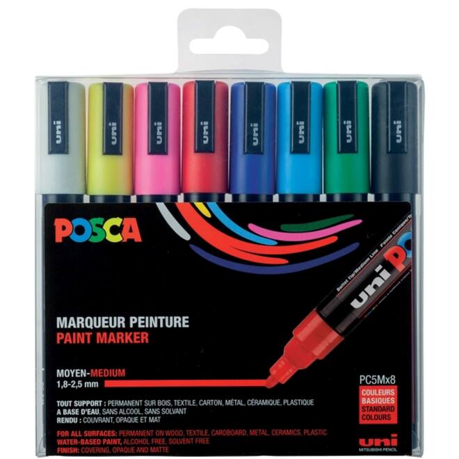 Verfstift Posca PC5M medium assorti set à 8 stuks