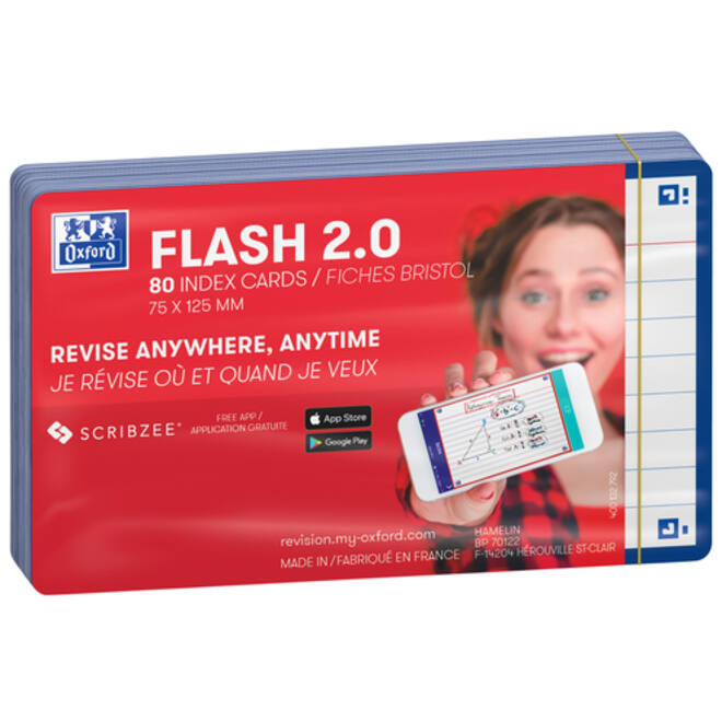 Flashcard Oxford 2.0 75x125mm 80vel 250gr lijn blauw