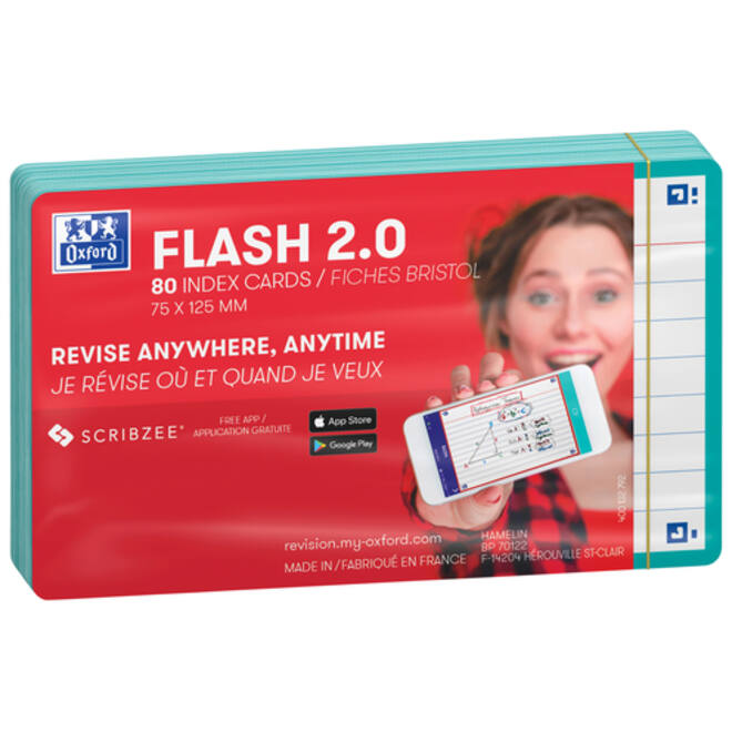 Flashcard Oxford 2.0 75x125mm 80vel 250gr lijn mint