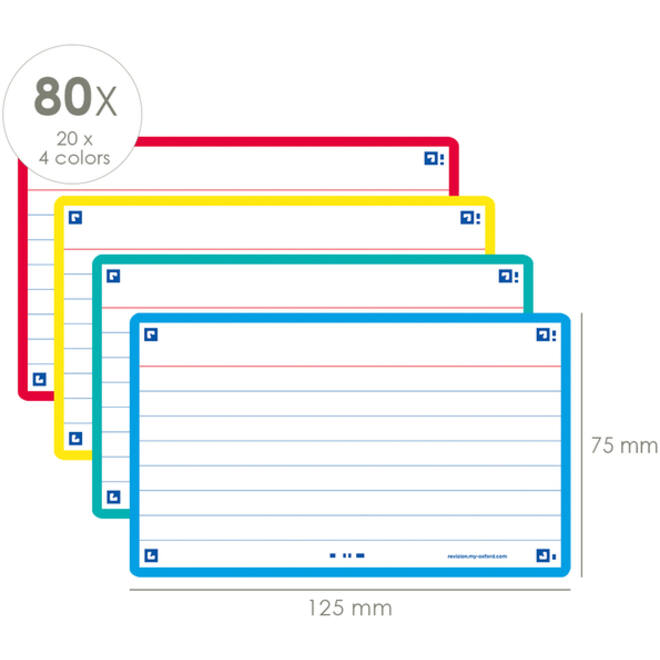 Flashcard Oxford 2.0 75x125mm 80vel 250gr lijn assorti