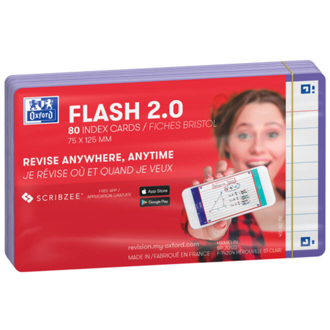 Flashcard Oxford 2.0 75x125mm 80vel 250gr lijn paars