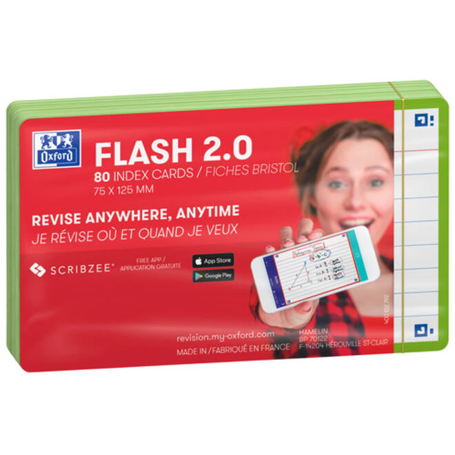 Flashcard Oxford 2.0 75x125mm 80vel 250gr lijn groen