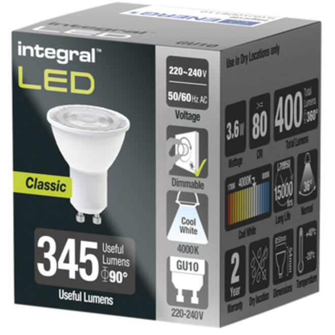 Ledlamp Integral GU10 4000K koel wit 3.6W 400lumen