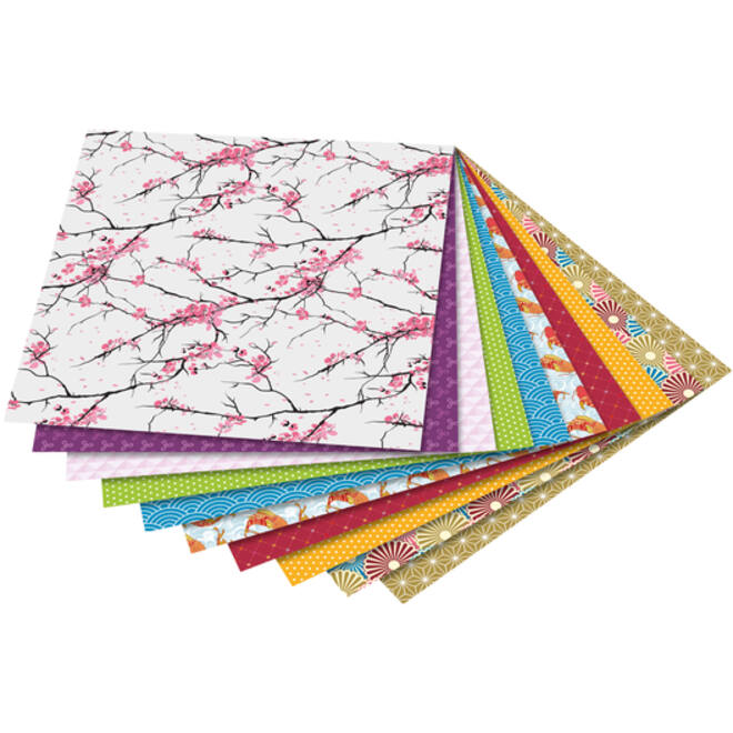 Vouwblaadjes Folia 80gr 15x15cm 50 vel 2-zijdig Japan 10 designs assorti kleuren