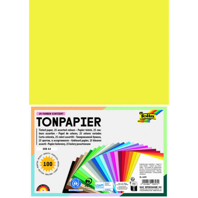 Knutselpapier Folia A4 100vel 25 kleuren