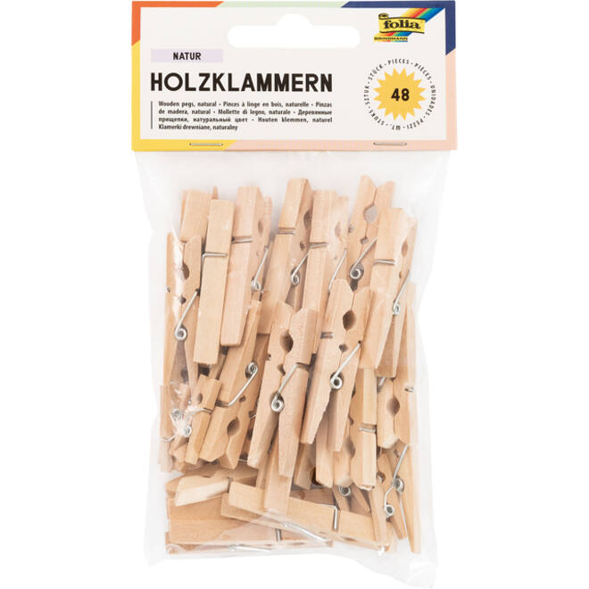 Wasknijper Folia 48 stuks drie formaten hout