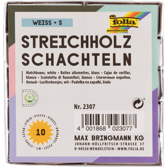 Luciferdoosjes Folia klein 53x37x11mm 10 stuks wit
