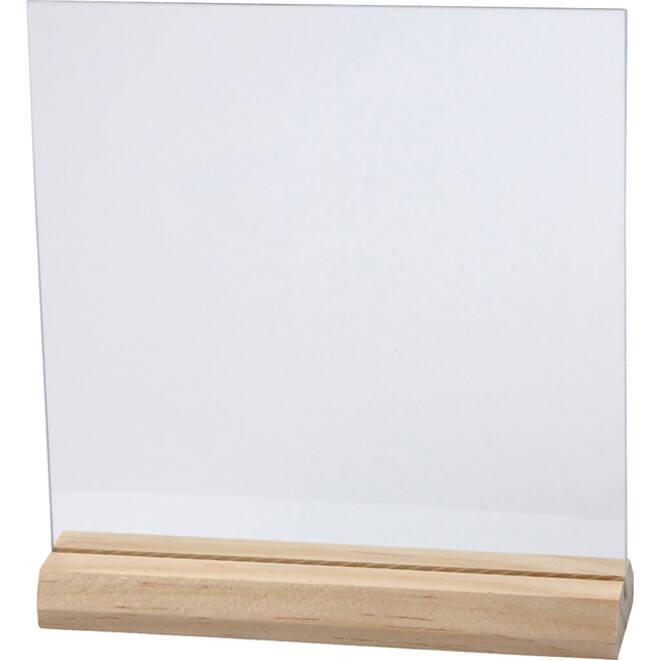Glasplaat Creativ Company 15.5cmx15.5cm met houten voet