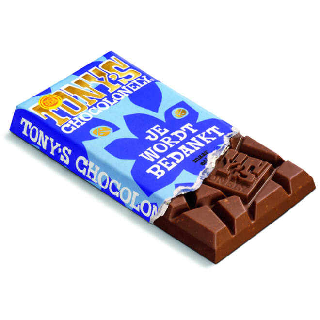 Chocolade Tony's Chocolonely je wordt bedankt reep 180gr