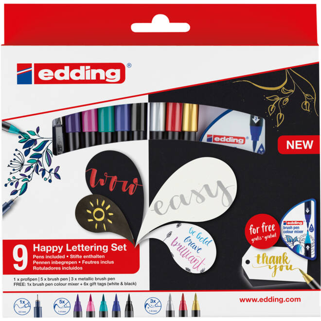 Brushpen edding 1340 Happy L ettering assorti set à 9 stuks