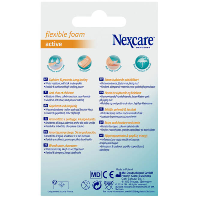 Wondpleister Nexcare active flexible foam waterbestendig 6x10cm 10 stuks