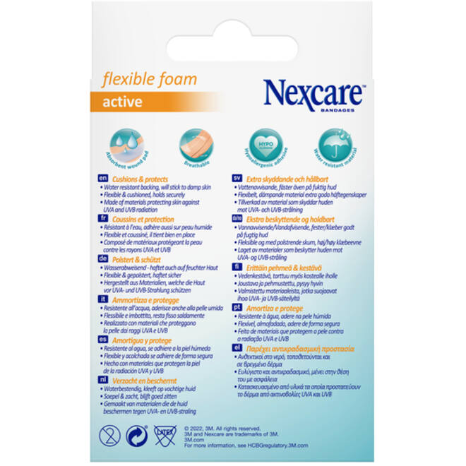 Wondpleister Nexcare active flexible foam waterbestendig 6x10cm 10 stuks