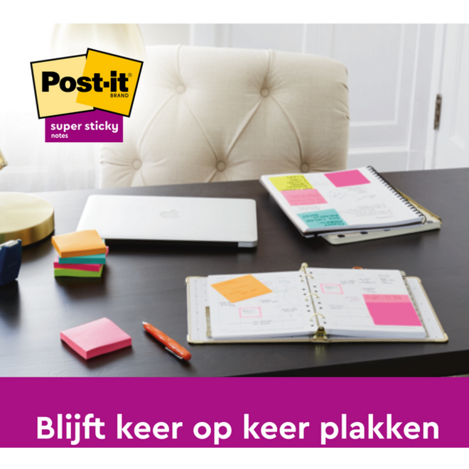 Memoblok Post-it 655 Super Sticky 76x127mm neon geel