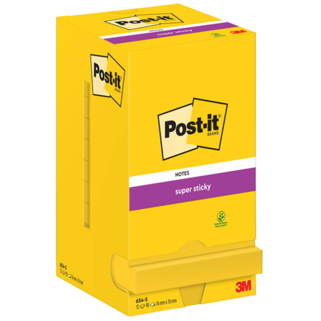 Memoblok Post-it 654 Super Sticky 76x76mm ultrageel