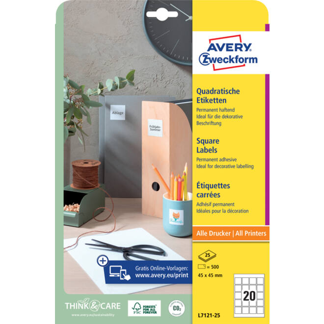 Etiket Avery L7121-25 QR code 45x45mm opaak 500 stuks