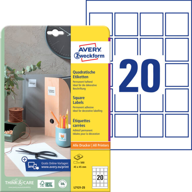 Etiket Avery L7121-25 QR code 45x45mm opaak 500 stuks