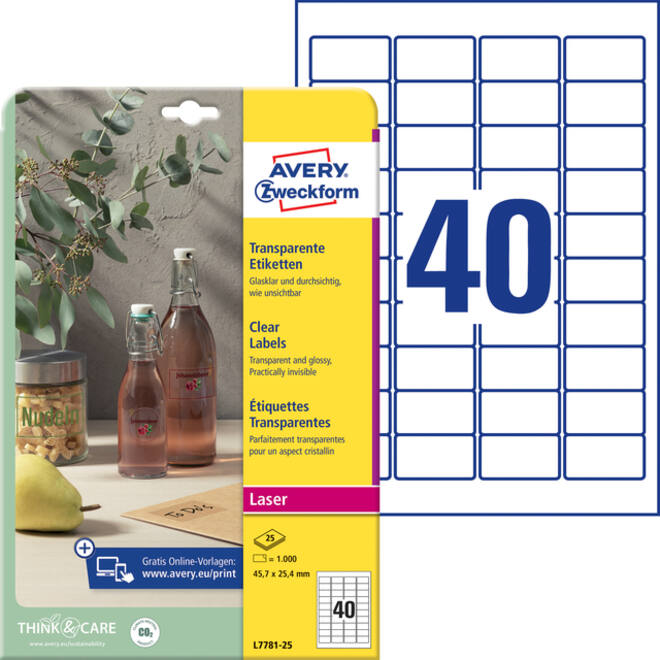 Etiket Avery Zweckform L7781-25 45.7x25.4mm transparant 1000stuks