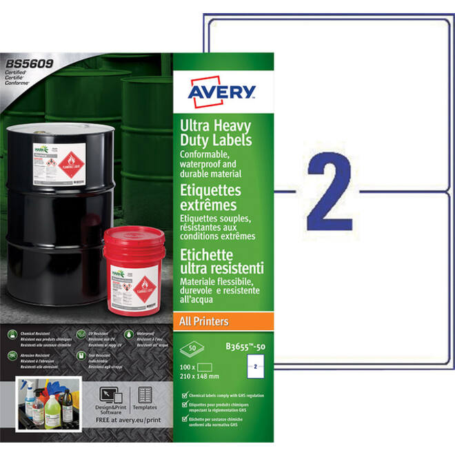 Etiket Avery B3655-50 148x210mm polyethyleen wit 100stuks