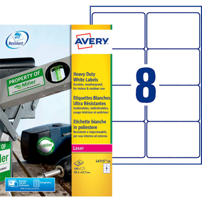 Etiket Avery L4715-20 99.1x67.7mm wit 160stuks