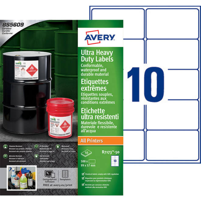 Etiket Avery B7173-50 99x57mm polyethyleen wit 500stuks