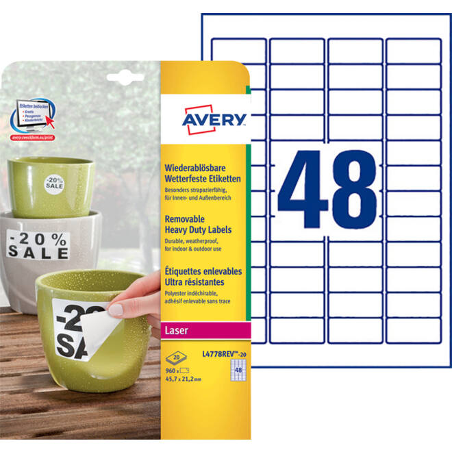 Etiket Avery L4778REV 45.7x21.2mm wit 960stuks