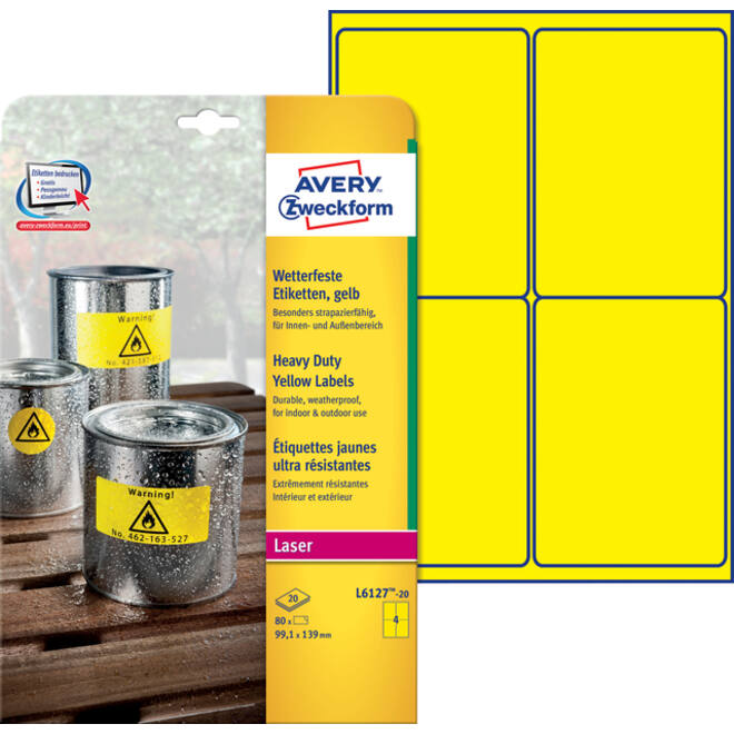 Etiket Avery Zweckform L6127-20 99.1x139mm geel 80stuks