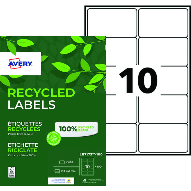 Etiket Avery LR7173-100 99.1x57mm recycled wit 1000stuks