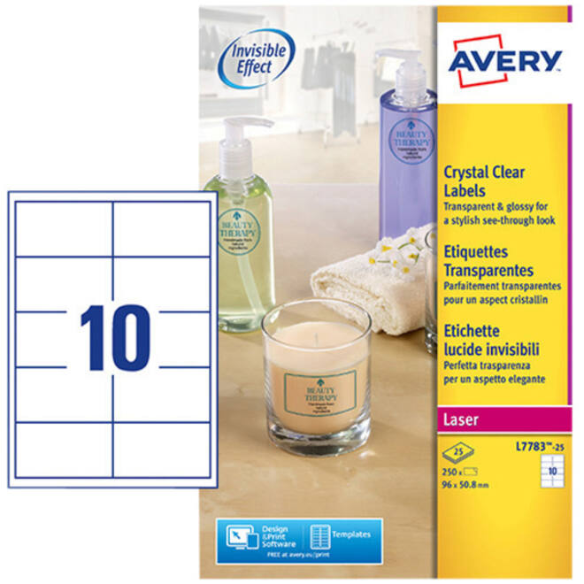 Etiket Avery L7783-25 96x50.8mm transparant 250stuks