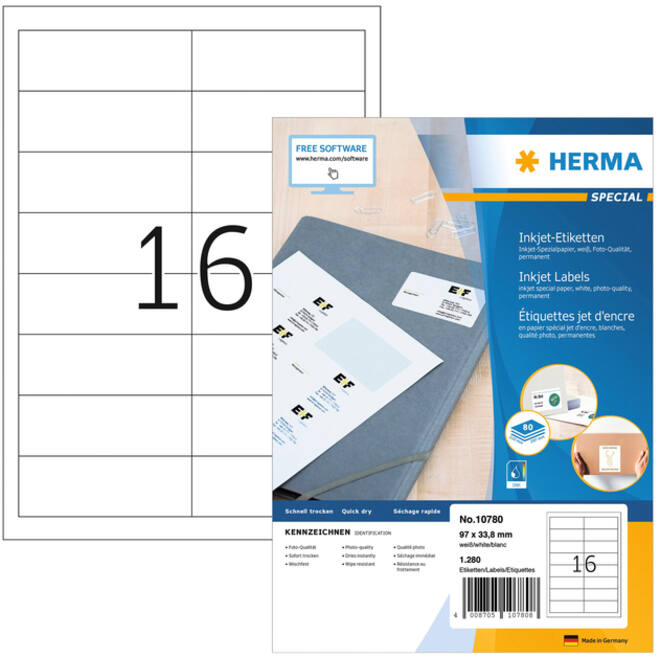 Etiket HERMA 10780 97x33.8mm wit 1280stuks