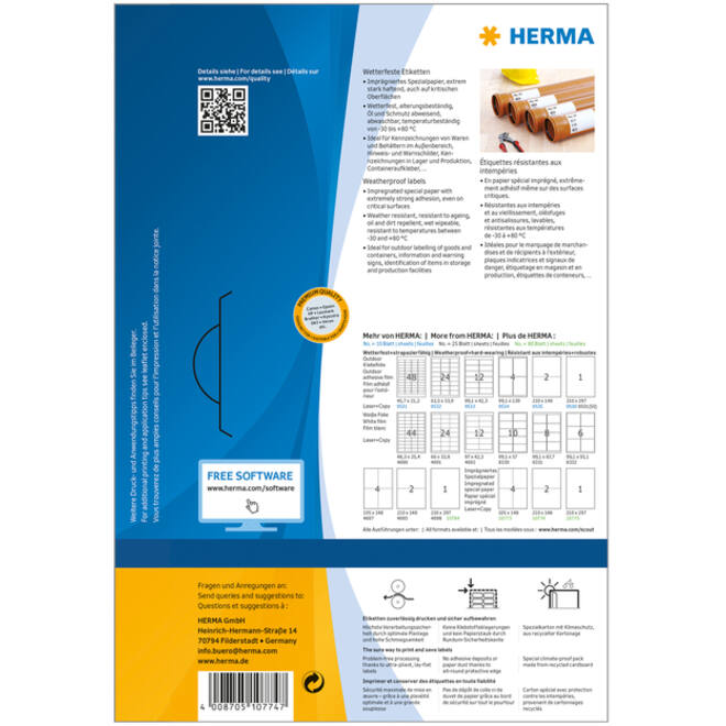 Etiket HERMA 10774 210x148mm weerbestendig wit 160stuks