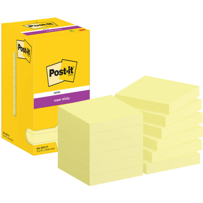 Memoblok Post-it 654 Super Sticky 76x76mm canary yellow