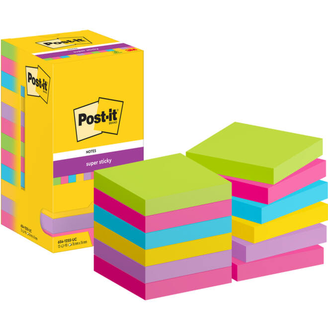 Memoblok Post-it 654 Super Sticky 76x76mm 90 vel rainbow