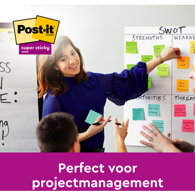 Memoblok Post-it 654 Super Sticky 76x76mm 90 vel rainbow
