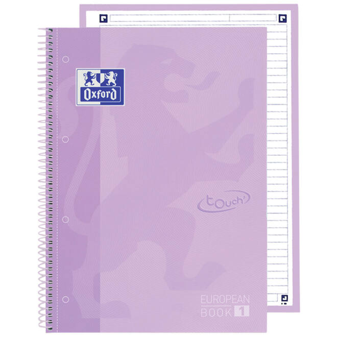 Notitieboek Oxford Touch Europeanbook A4+ 4-gaats lijn 80vel pastel paars