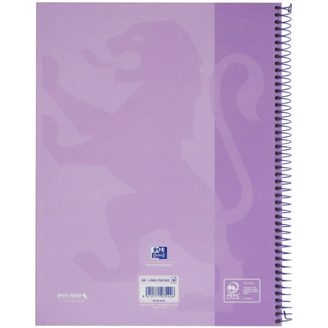 Notitieboek Oxford Touch Europeanbook A4+ 4-gaats lijn 80vel pastel paars