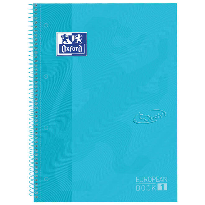 Notitieboek Oxford Touch Europeanbook A4+ 4-gaats lijn 80vel pastel blauw