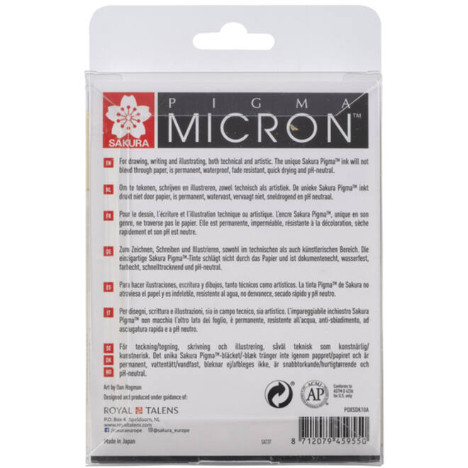 Fineliner Sakura Pigma Micron set à 10 schrijfbreedtes zwart