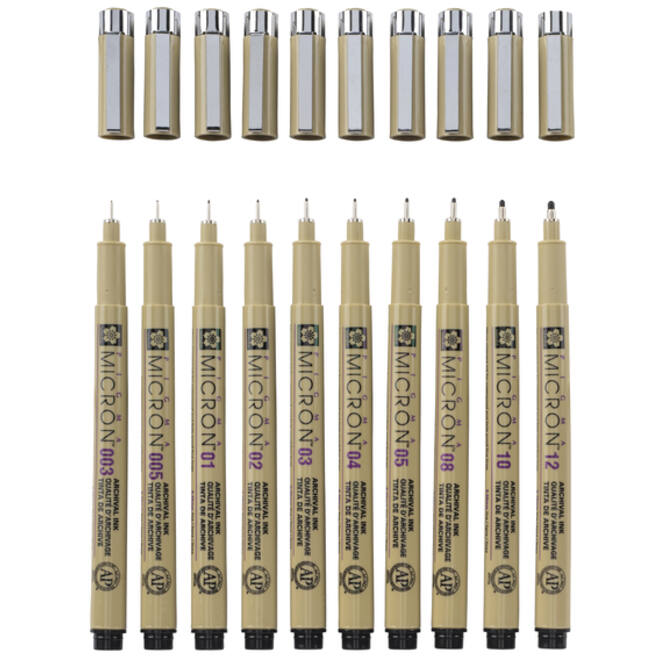Fineliner Sakura Pigma Micron set à 10 schrijfbreedtes zwart