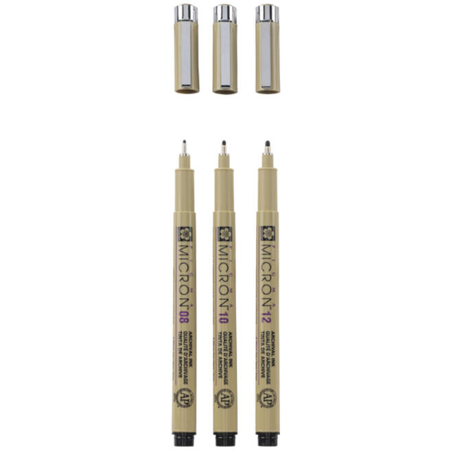 Fineliner Sakura Pigma Micron set à 3 schrijfbreedtes zwart