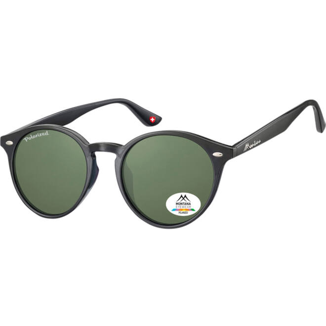 Zonnebril Montana met groen G15 gepolariseerd rond glas zwart